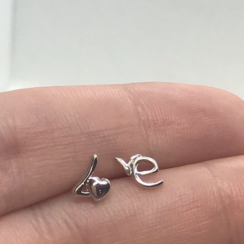 Sterling Silver 925 Love Stud Earrings - Picture 4 of 5